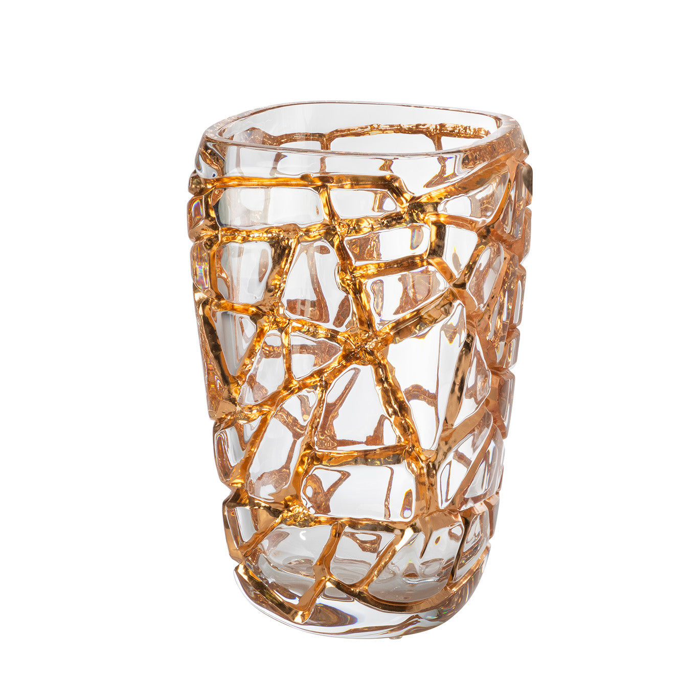 Magnitude large vase with pink gold leaves