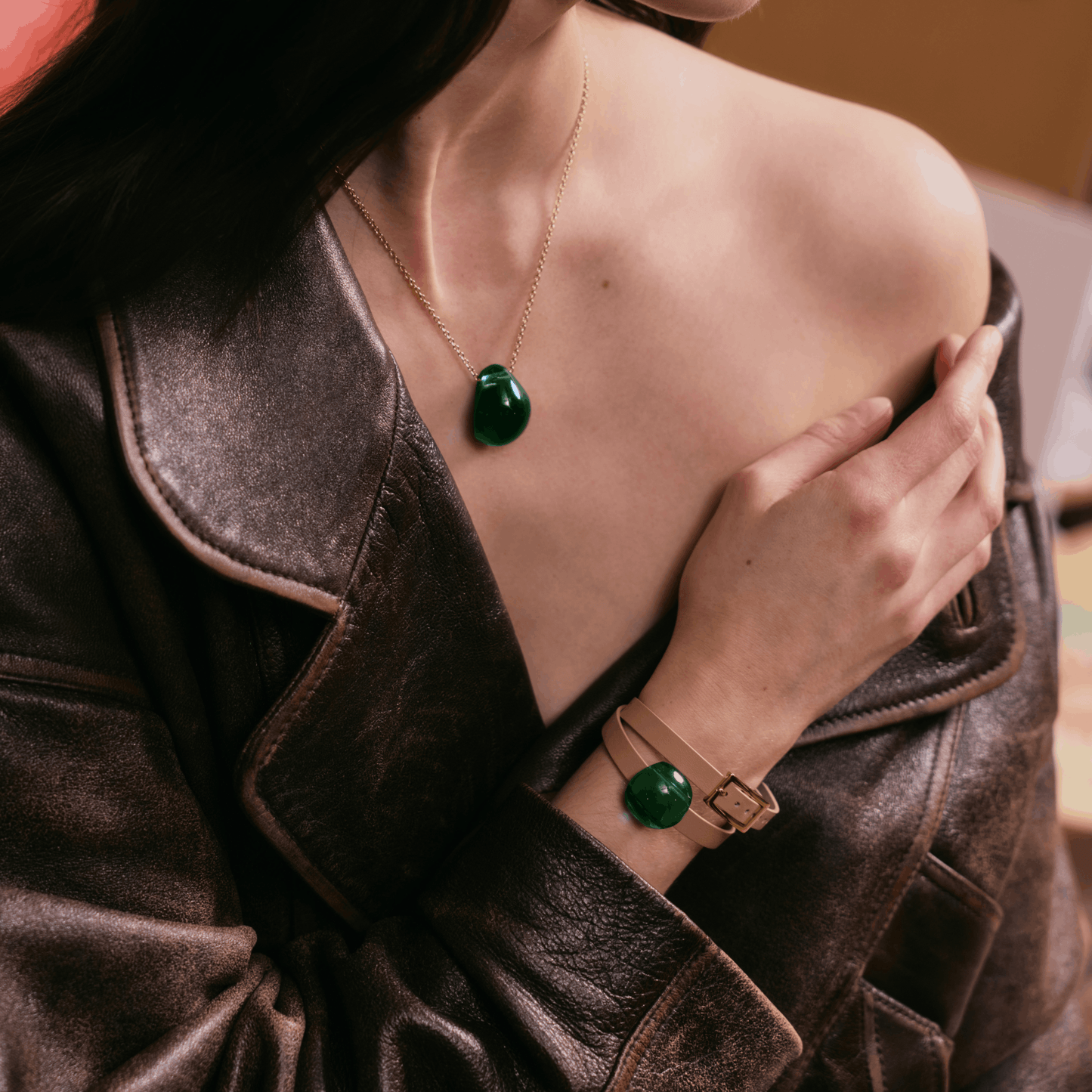 Bracelet Cuir Cabochon