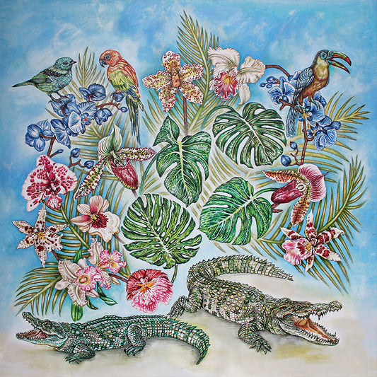 Foulard Lalique By Ginny Litscher Dessin Jungle Bleu