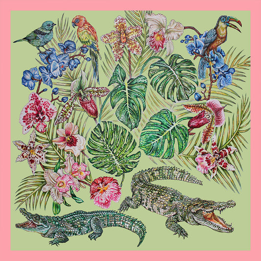 Foulard Lalique By Ginny Litscher Dessin Jungle Vert Clair